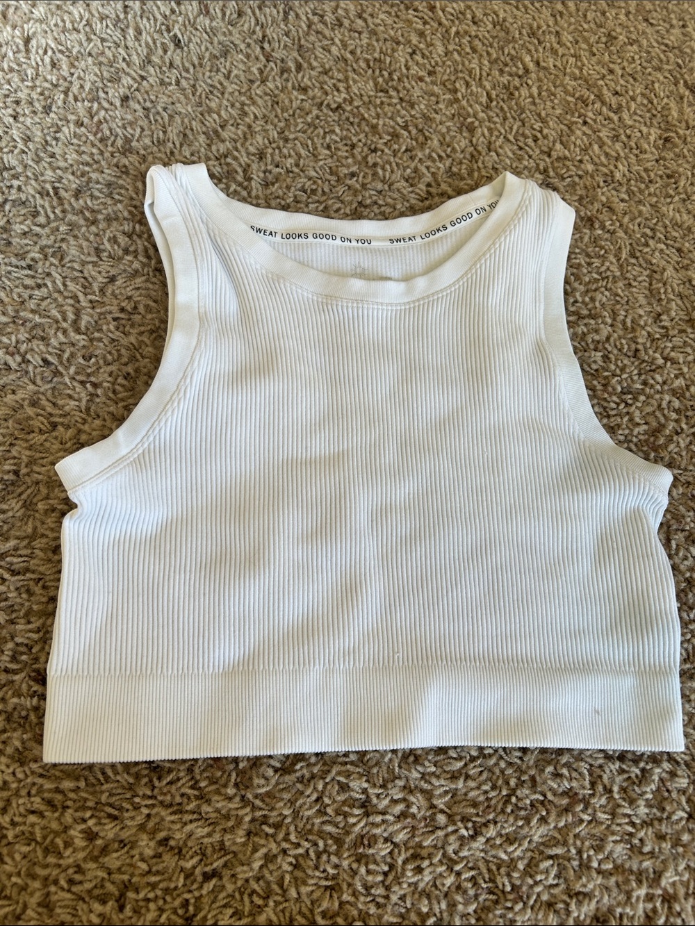 aerie White Ribbed Crop Sports Bra